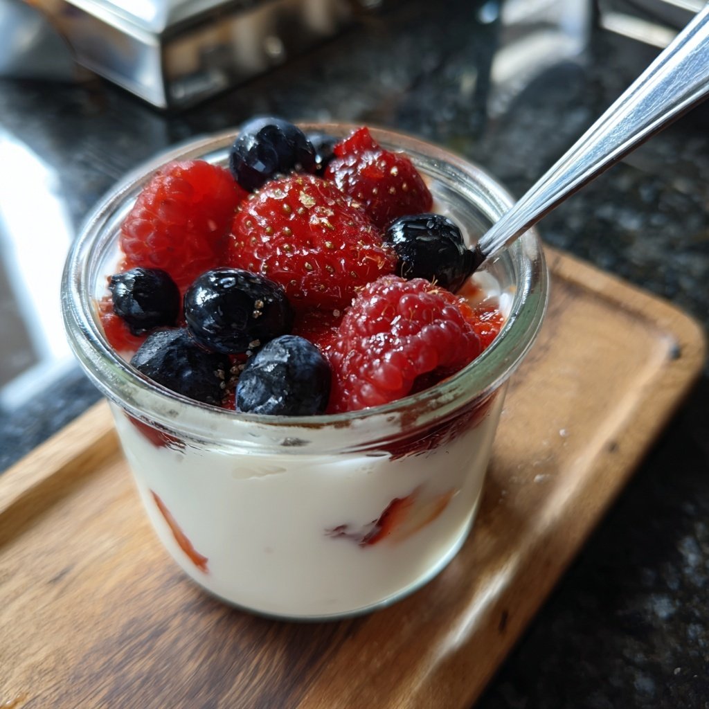 Frühstück im Glas mit Skyr und Beeren