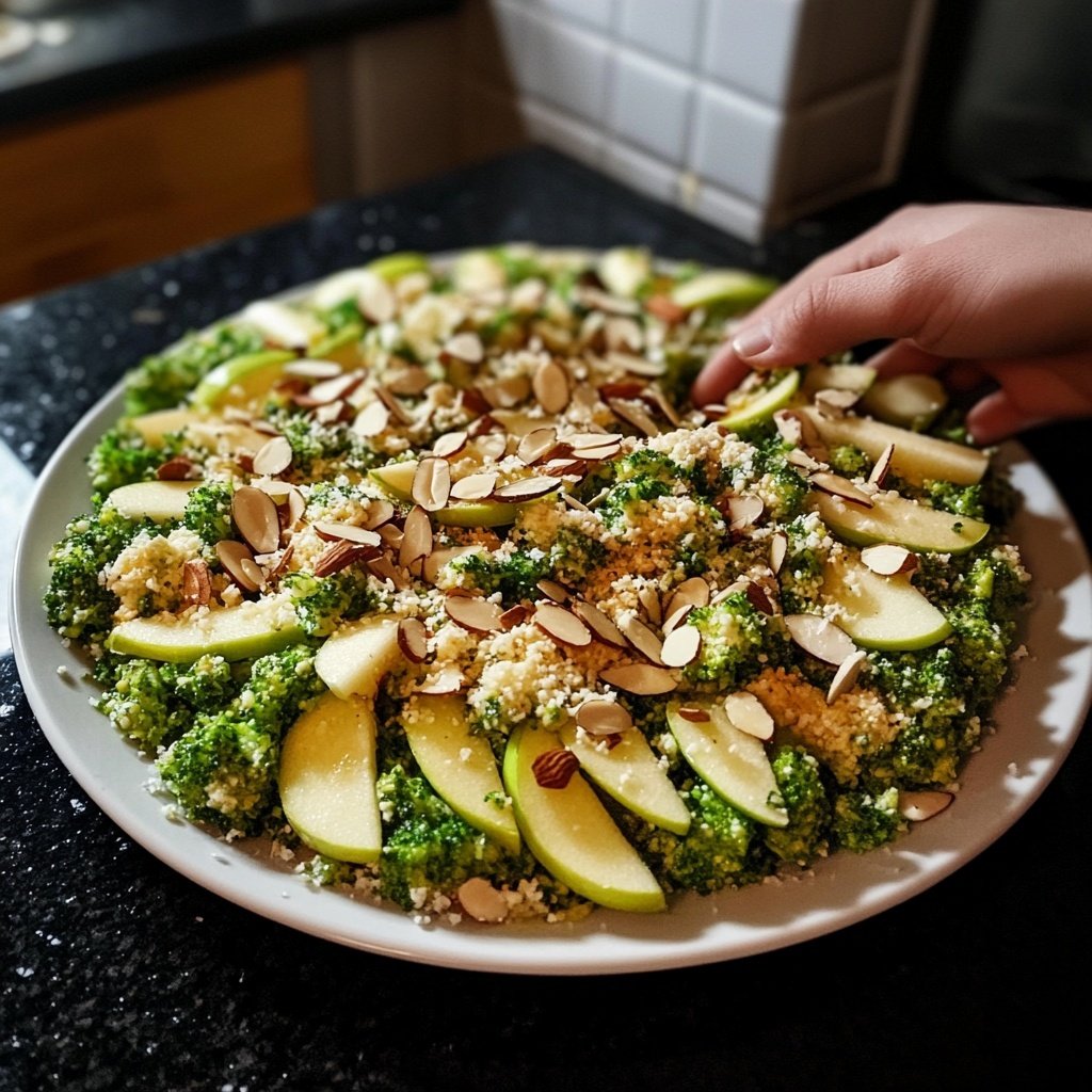 Knackiger Brokkolisalat mit Käse, Apfel und Mandeln – Schnell und lecker