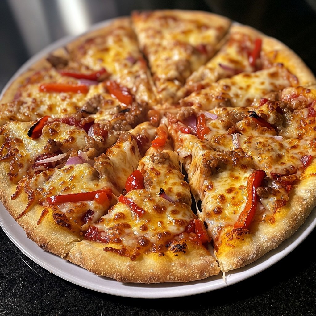 Pizza mit Paprika und Zwiebeln