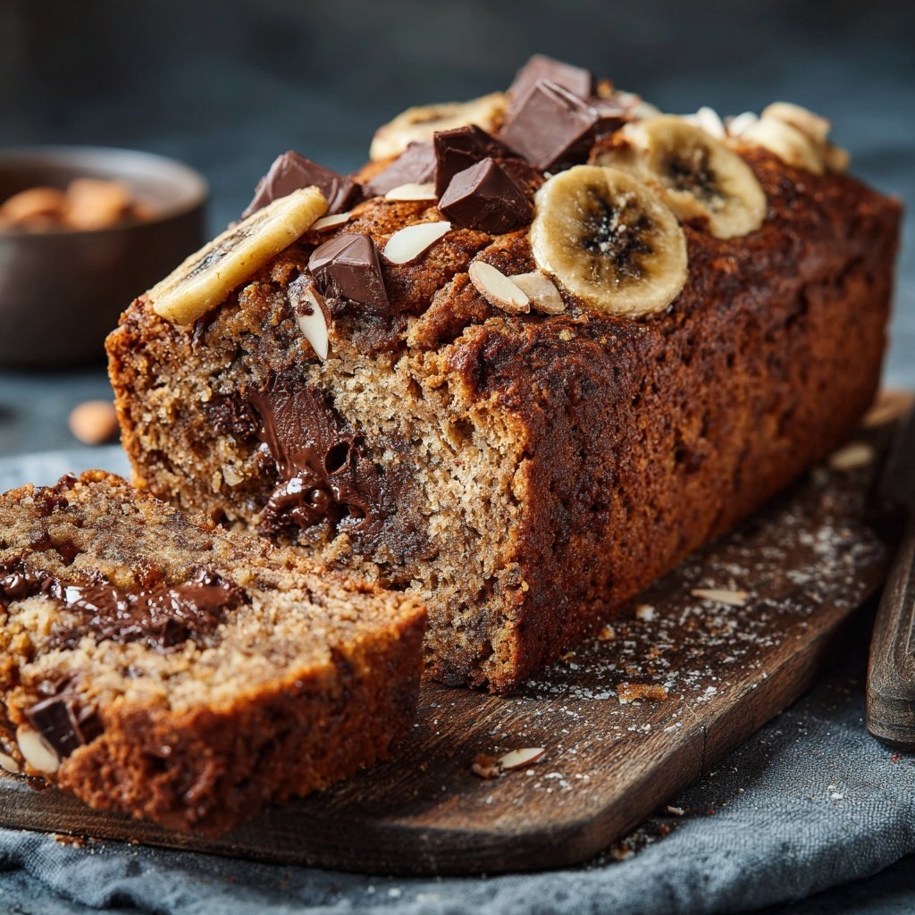 Bananenbrot mit Schokostückchen und Mandeln