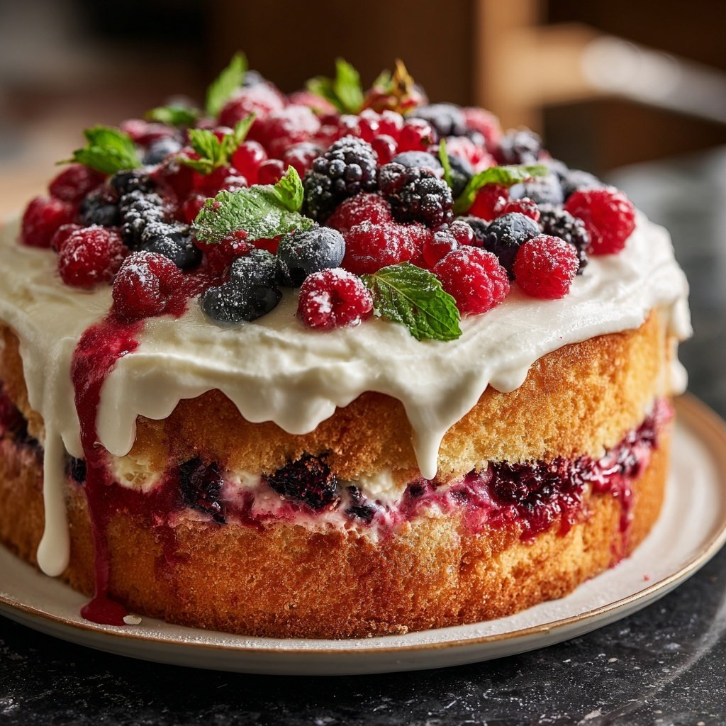 Geburtstagskuchen mit Beerenfüllung