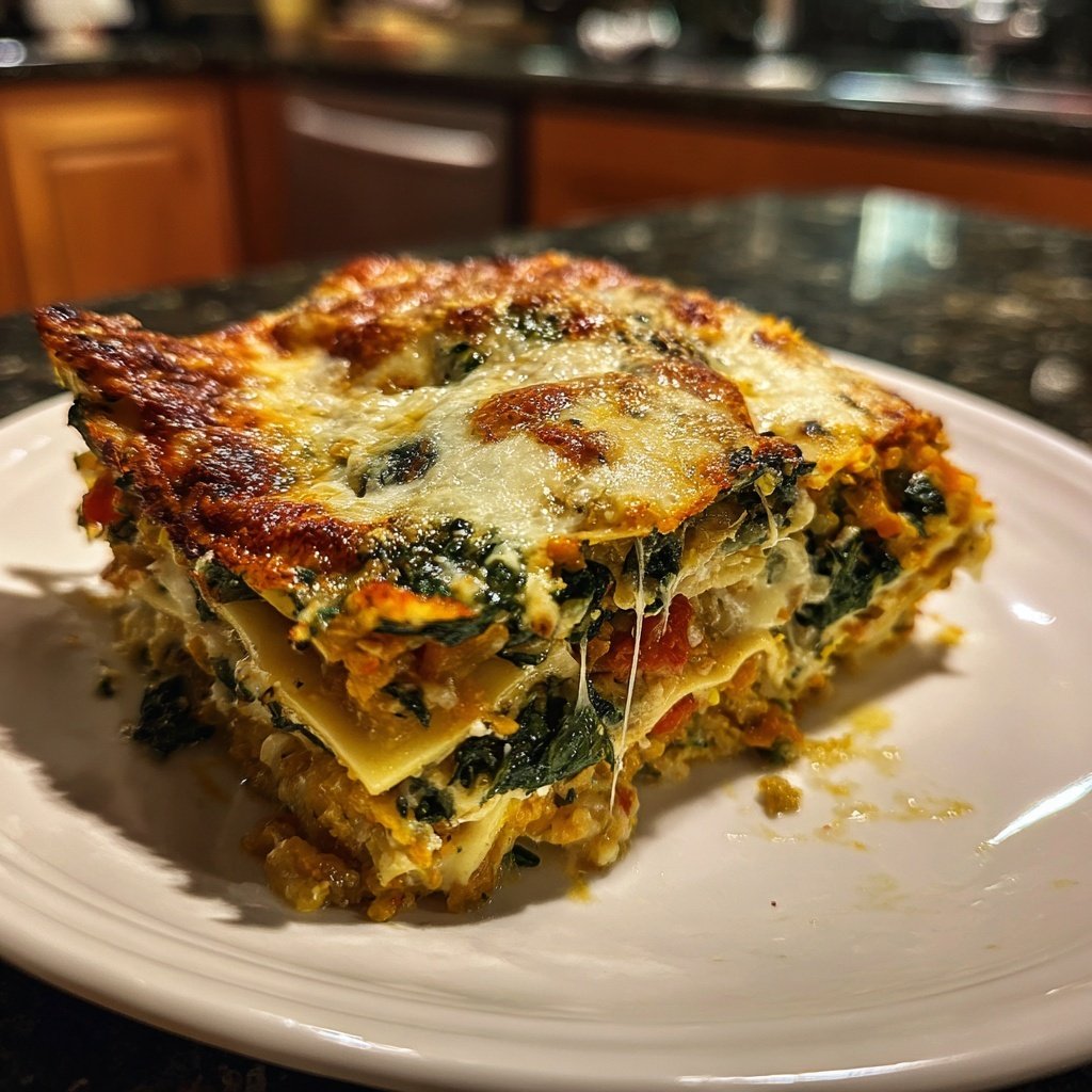 Gemüse-Lasagne mit Spinat und Linsen