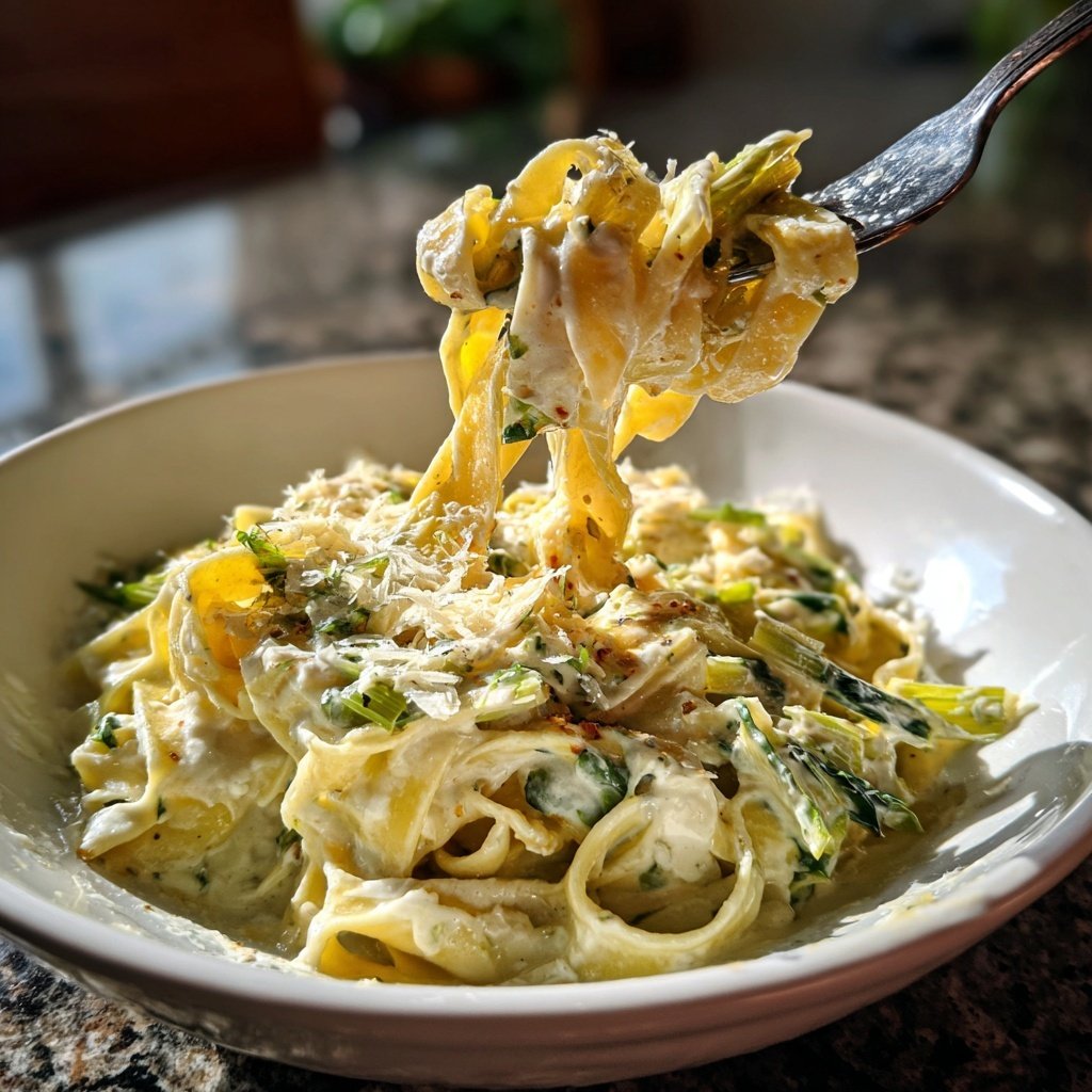 Tagliatelle mit Lauch und Sahne
