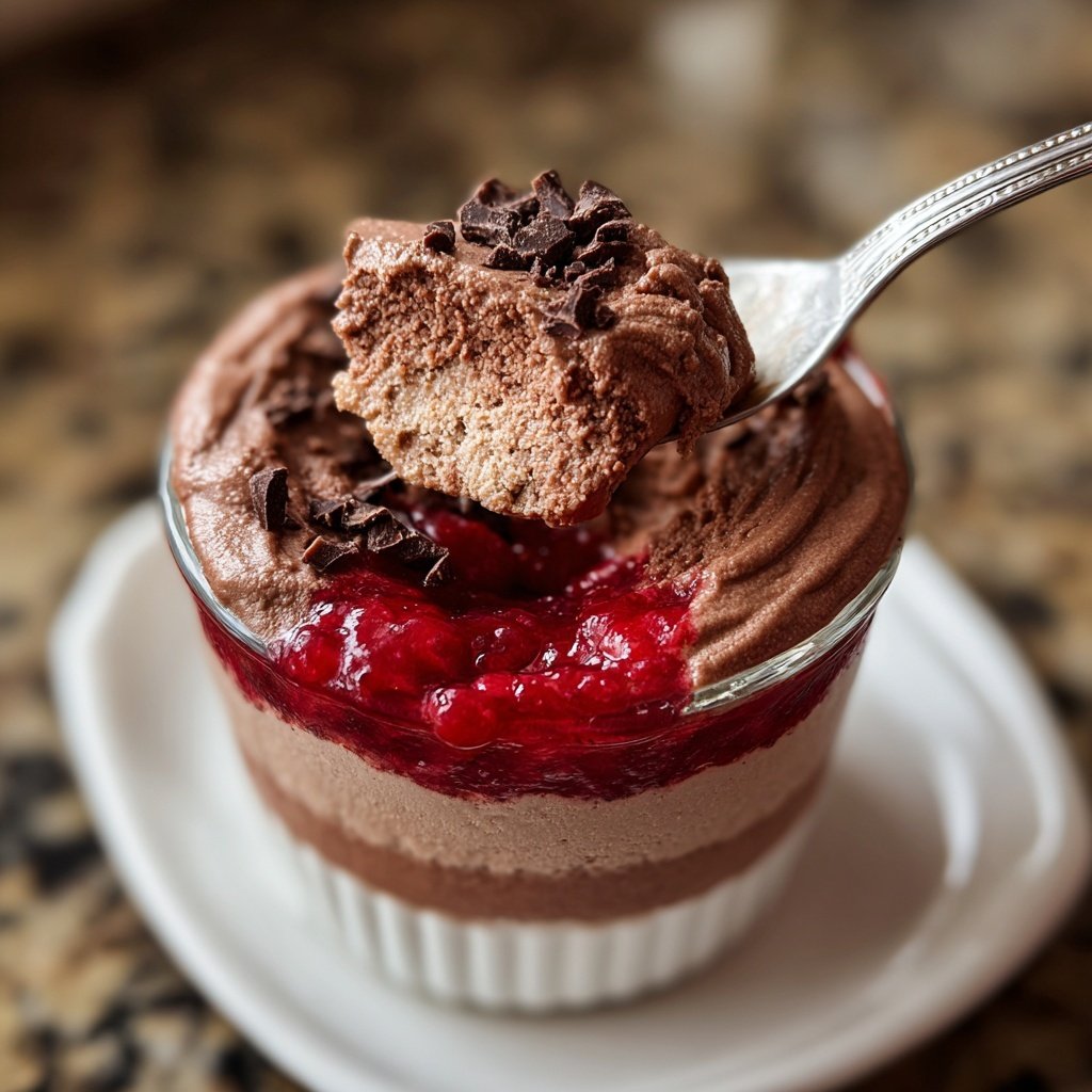 Schokoladenmousse mit Erdbeerkern